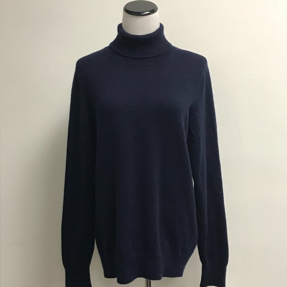 Lands End Navy blue 100% cashmere turtleneck sweater L 14 16 - Picture 1 of 5